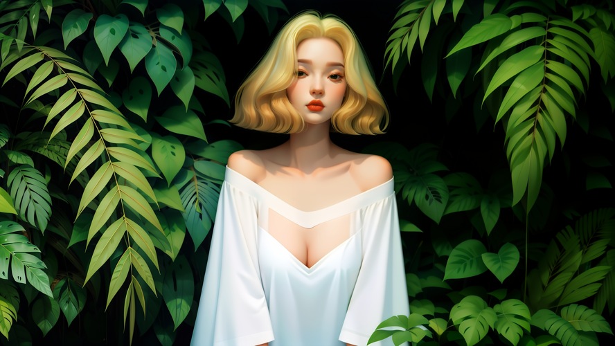 Beautiful Girl With Short Blonde Hair In The Jungle Wallpaper