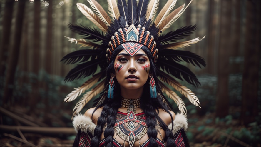 Wallpaper of A Native American Woman in The Woods