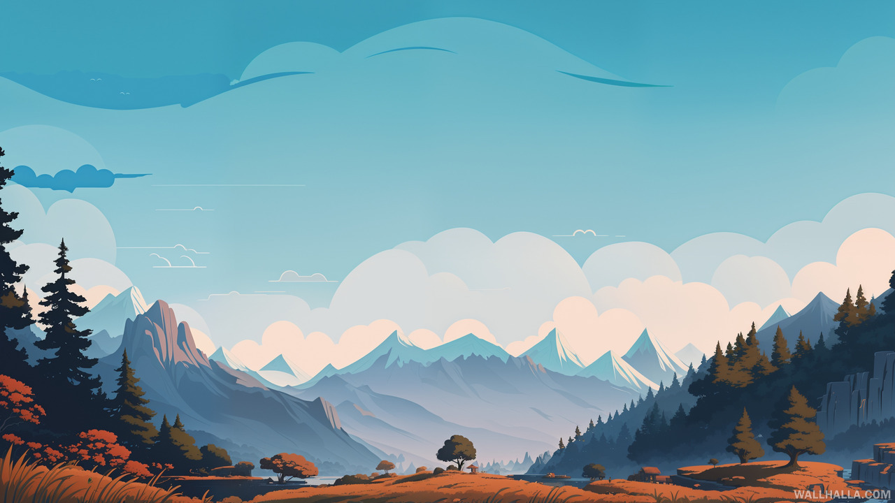 Discover this breathtaking wallpaper featuring an AI-generated illustration of a beautiful landscape scenery with a lonely tree in the middle, mountains, and a grass field. Enhance your desktop or mobile with this smooth gradients, detailed, wide-angle shot masterpiece.