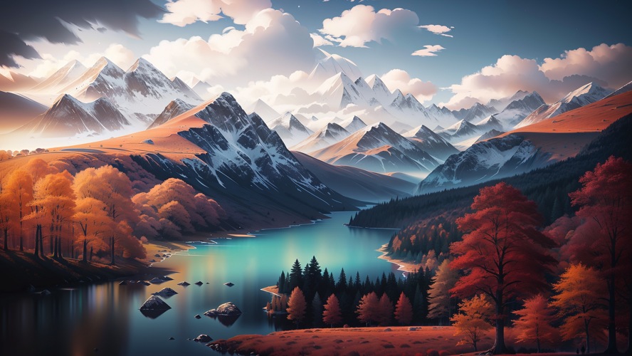 Beautiful Lake & Mountain Landscape Wallpaper