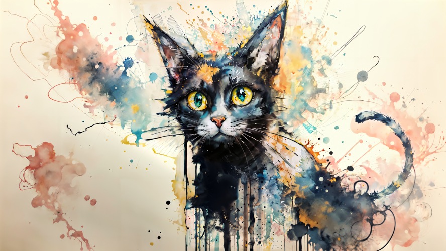 Expressionism Cute Cartoon Cat Charcoal Ink Graffiti Wallpaper