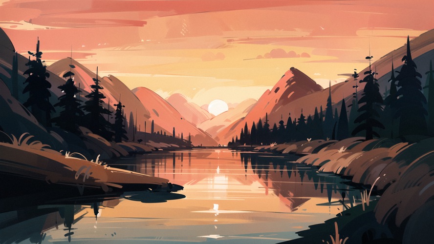 Sunrise Above The Lake - Expressionistic Minimalism Pastel Sketch