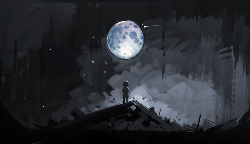 Pastel Sketch of A Little Girl Looking at The Full Moon
