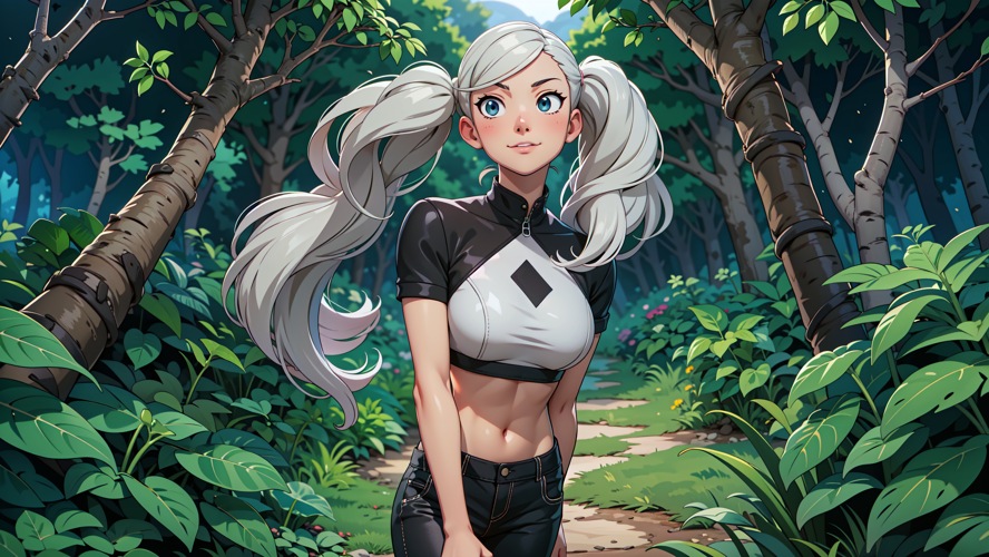 Anime Illustration of Ann Takamaki Walking Through A Forest