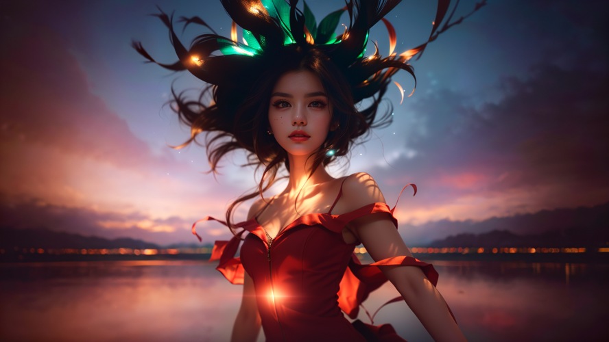 Beautiful Asian Woman at Sunset Cinematic Wallpaper