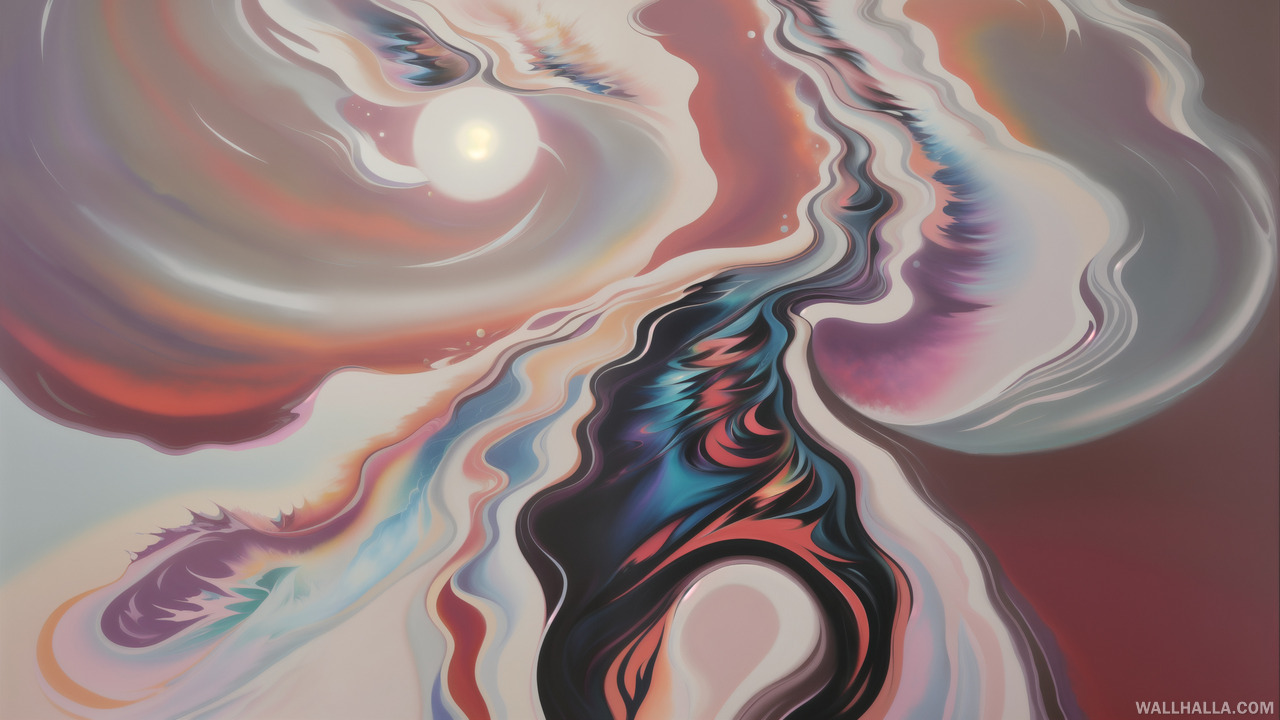 Discover our AI-generated metaphysical surrealist acrylic painting, featuring pastel colors, fluid acrylic pour art, and abstract cosmic visuals on Wallhalla's free wallpaper collection.