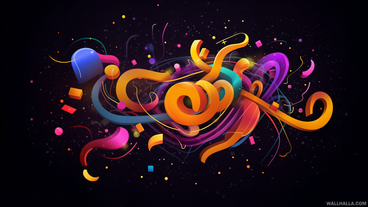 Download this free, high-quality vector art wallpaper featuring vibrant & energetic colorful patterns with cool typography on a blackish background, exclusively on Wallhalla.