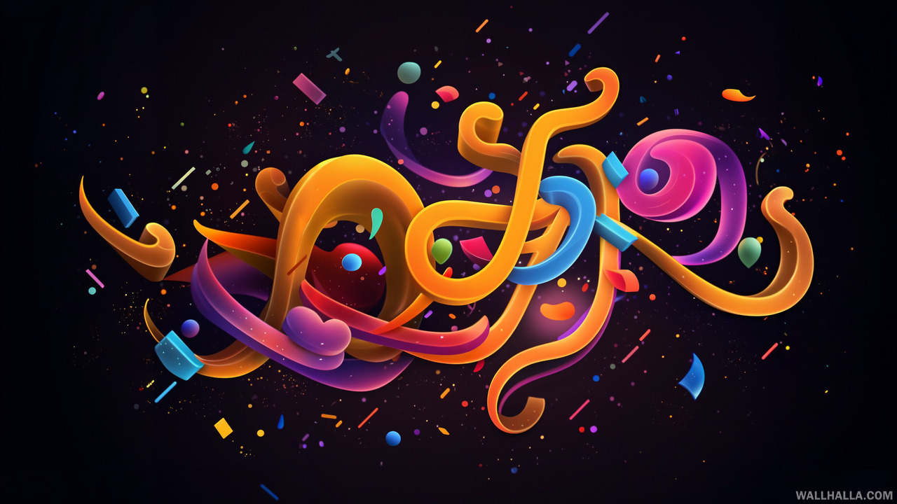 Download this free, high-quality vector art wallpaper featuring vibrant & energetic colorful patterns with cool typography on a blackish background, exclusively on Wallhalla.