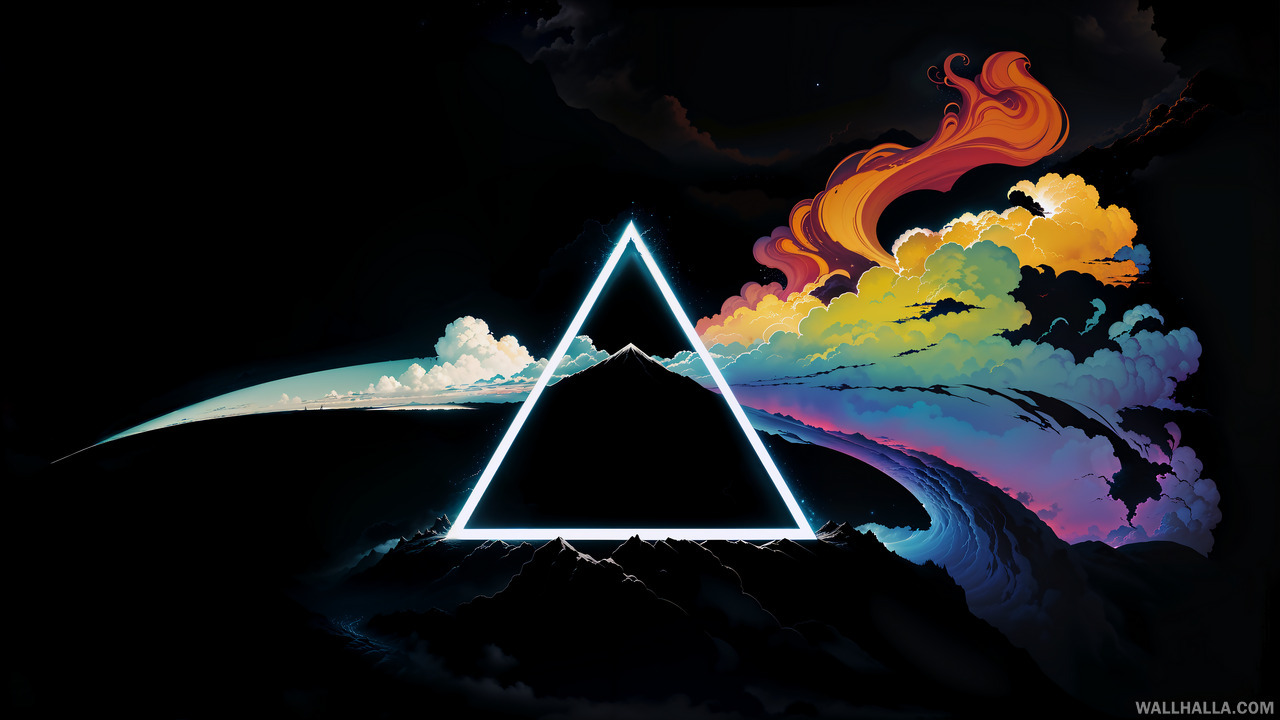 Discover a captivating dark and beautiful landscape, a remix of the Dark Side of the Moon album cover. Experience a chilling, high contrast and intense visual masterpiece on Wallhalla.