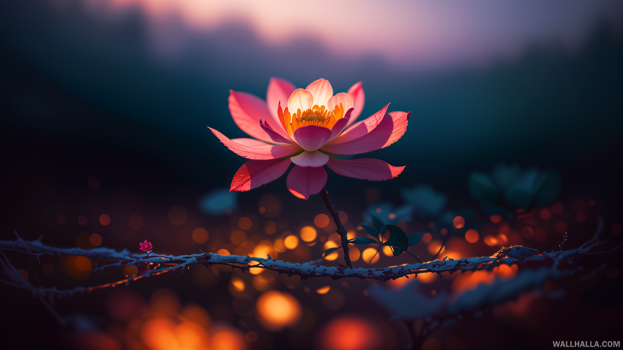 Download our expressive, moody, digital art wallpaper featuring a masterfully rendered image of a lonely flower, set against a dark background with pastel colors. Expert use of depth of field techniques makes this macro flower a true masterpiece. Only on Wallhalla.